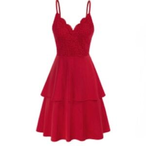 ❌SOLD❌ GRACE KARIN Red Lace Midi Dress